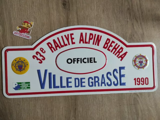 Plaque tôle métal Rallye alpin behra ville de grasse 1990 officiel