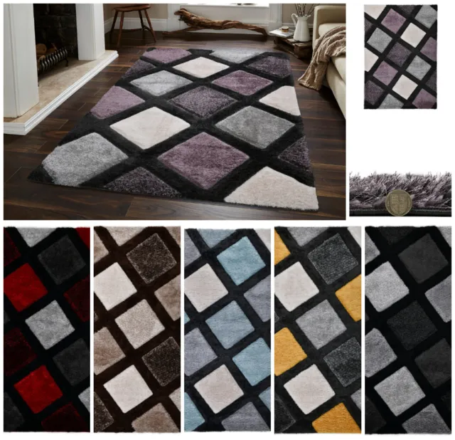 Fluffy rugs large shaggy rug 3D anti-slip super soft grey and black shiny rug