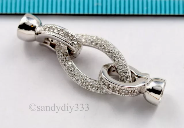 1x  Rhodium plated STERLING SILVER CZ BEADING CORD END CAP CONNECTOR CLASP #3003