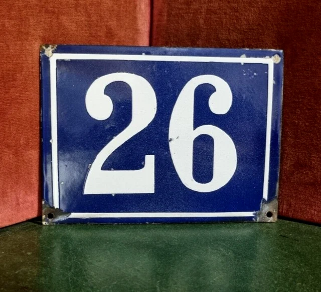 Vintage French large domed enamel house sign white raised number 26 for door