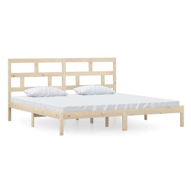 BROWN SOLID PINE Wood Bed Frame 200x200 cm Sturdy & Stylish Design £