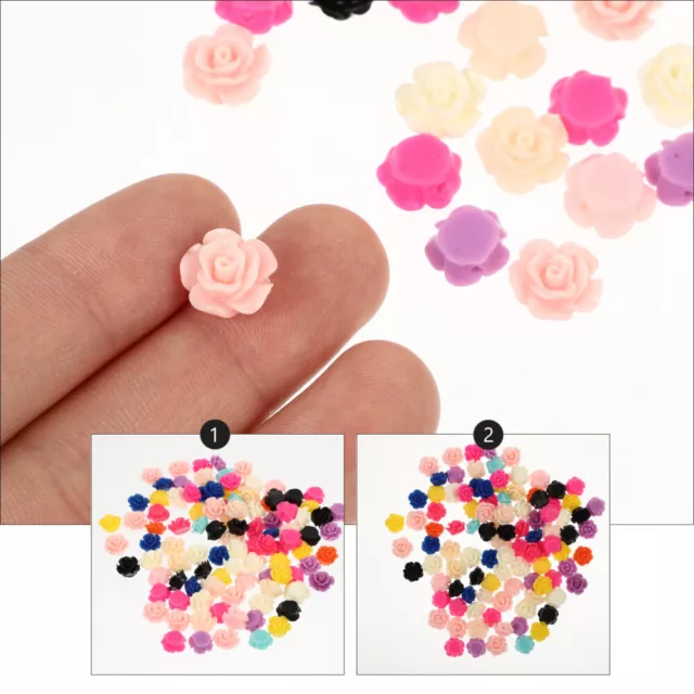 100 Resin Rose Flower Flatback Cabochons 10mm Mixed Color for Jewelry Making-RS 2