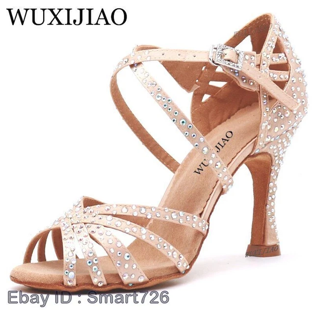 Women Party Dance Shoes Satin rhinestones Soft Bottom Latin Salsa Dance Shoes