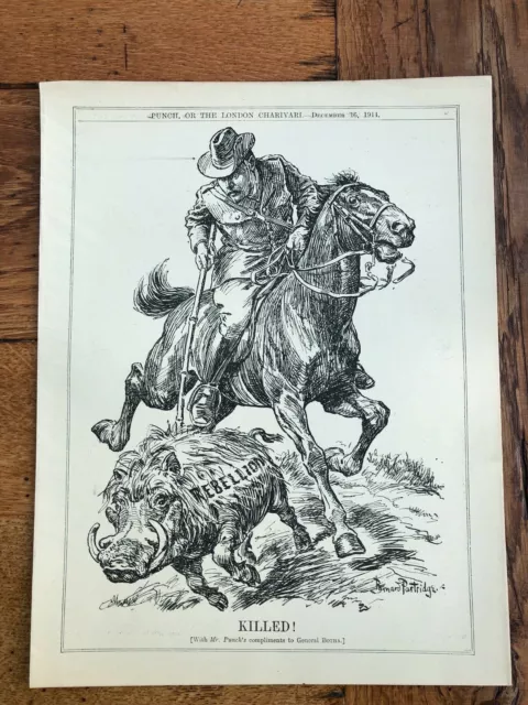 1914 original cartoon print - general botha - rebellion