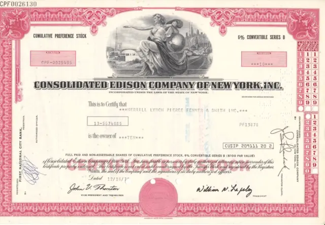 Consolidated Edison Company of New York, Inc. - 10 shares - 16. Dezember 1975
