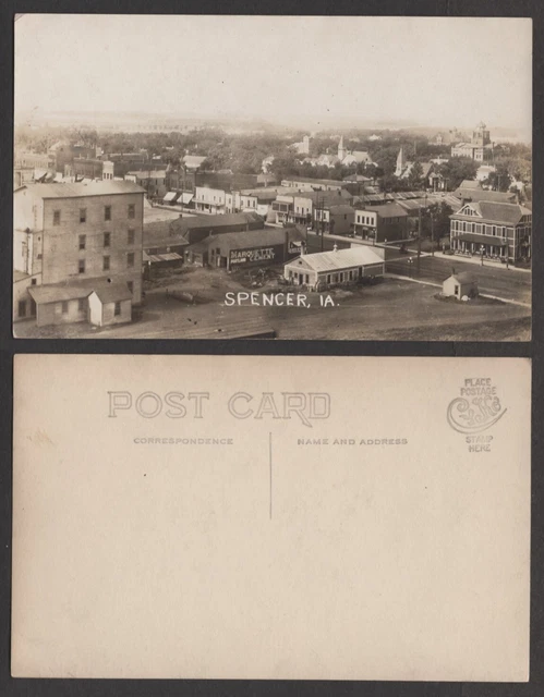 Old Iowa Real Photo Postcard RPPC - Spencer - Aerial View