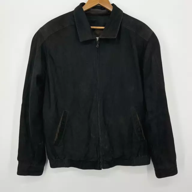 Remy Suede Soft Leather Jacket Men's 40 Black Full Zip Collared Made In USA