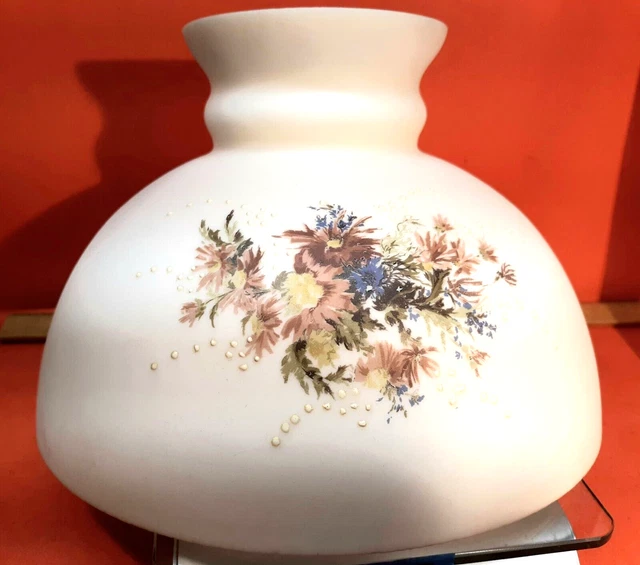 10"  Milk Glass Hurricane GWTW Oil Lamp Kerosene Shade With Rose's..  2-15