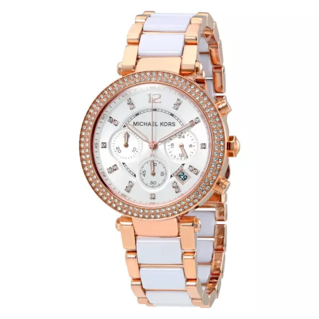 Michael Kors Parker Montre Femme Mk5774 Or Rose Et Blanc - Garantie - Rrp 279