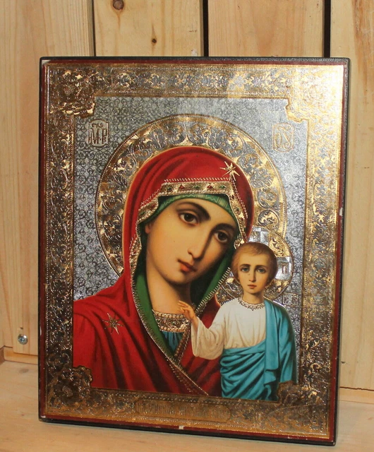 Hand made Orthodox icon Jesus Christ child The Virgin Mary