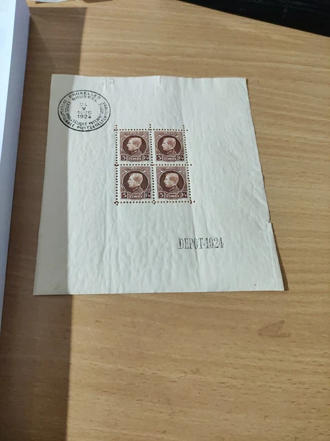 Belgique Bloc 1 1924 Froissé Voir Photo Cote 340€