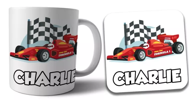 Personalised Formula 1 F1  Race Car Mug & Coaster Gift Set Birthday Christmas