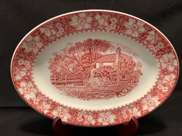 Vintage WOOD & SONS Pink Colonial Transferware Small Serving Platter 12"  EUC