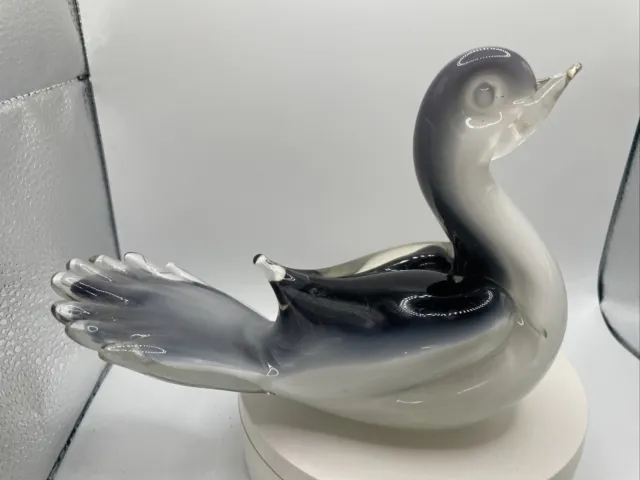 Vintage Murano Formia Art Glass Dove Bird Aventurine Grey Black