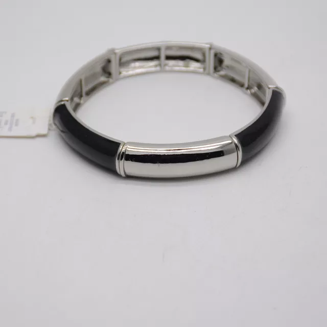 lia sophia women jewelry silver tone black enamel stretch bangle elegant texture