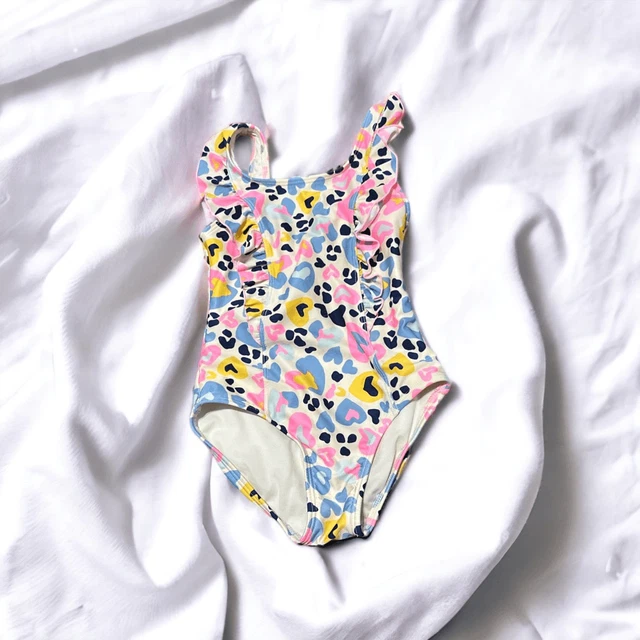 Girls' Leopard Print Ruffled One Piece Swimsuit - Cat & Jack M (7/8) pink, Blue