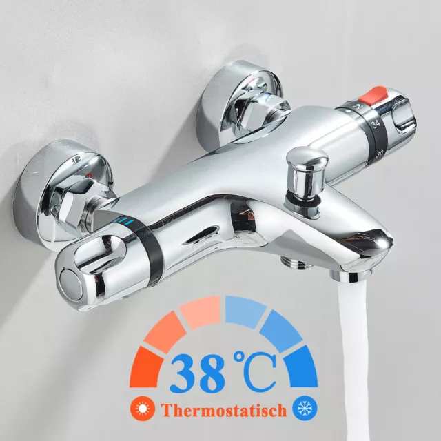 Verchromt Badewannenarmatur Thermostat Wasserfall Wasserhahn Wanne Mischbatterie 2