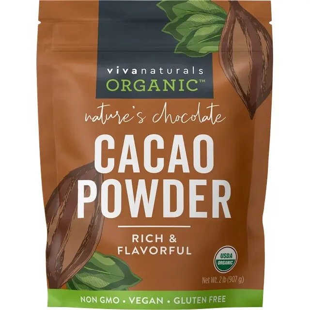 Viva Naturals Organic Cacao Powder Nature's Chocolate, 2 lb (907g) Free Shipping