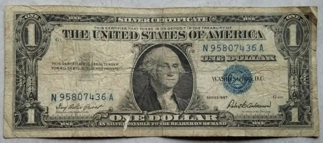 1957 Blue Seal $1 One Dollar Silver Certificate Bill - Old Paper Money