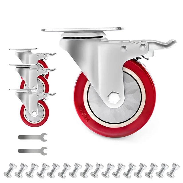 4 Inch Plate Swivel Casters Wheels 1800Lbs Heavy Duty Casters Brake Polyurethane