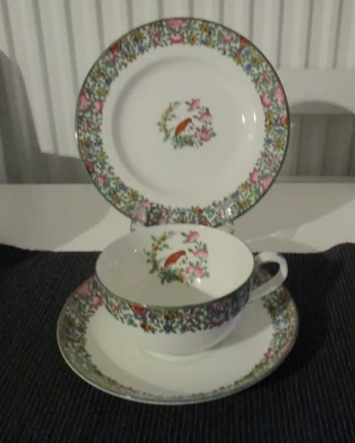 VINTAGE ROYAL WORCESTER Old Worcester Parrot Trio, Cup / Saucer