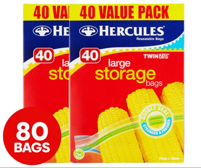 80 Hercules Zip Lock Bags Resealable Plastic Clear Ziplock Seal Pouches BPA Free