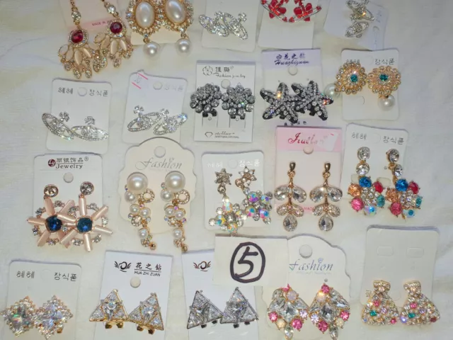 Joblot of 20 pairs Mixed color Crystal Diamante STUD Earrings-NEW Wholesale 5