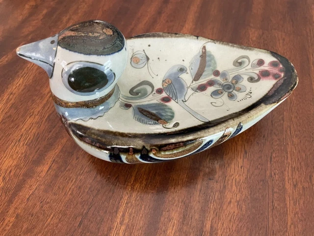 Tonala Mexico Pottery Bird Hand Painted Trinket Dish Folk Art Fred & Barbara