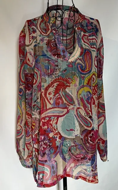 Travelsmith Embroidered Sheer Tunic Top  Bright Multicolor Swim Coverup Medium