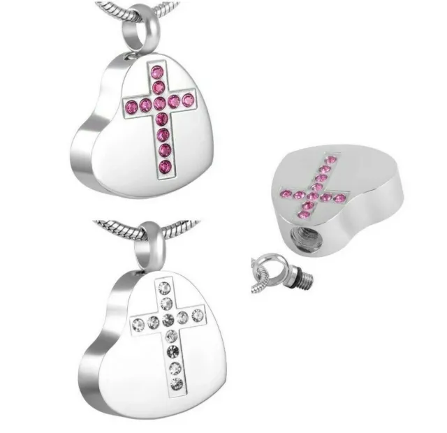 Urn Cross Heart Necklace Cremation Jewellery Ashes Pendant Locket Silver S Steel