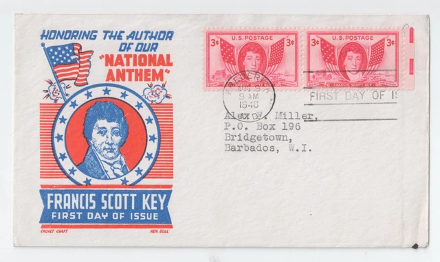 USA 1948 Francis Scott Key FDC With Frederick MD Postmark