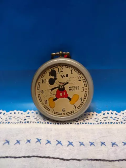 Christmas-Vintage Walt Disney Mickey Mouse Wooden Pocket Watch Clock Ornament