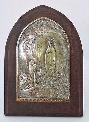Antique 1900 Our Lady Of Lourdes Icon Silver Plated Copper Engraving  B.wicker