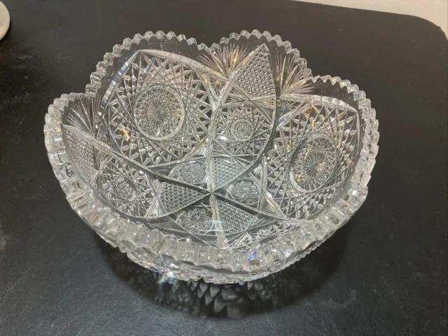 9" ABP Cut Glass American Brilliant Period Deep Bowl with Star Motif