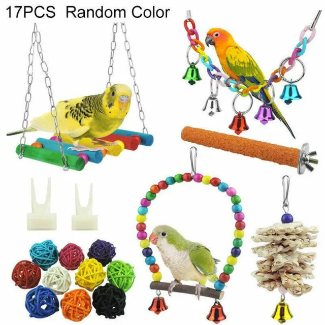 17x Set Vogelspielzeug Papageienspielzeug Schaukel Hängende Glocke Wellensittich