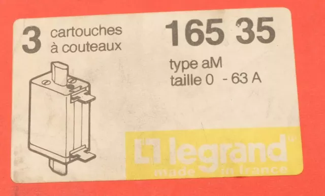 Lot de 3 Legrand 0 165 35 Cartouche 63A couteau aM taille 0 avec voyant 3