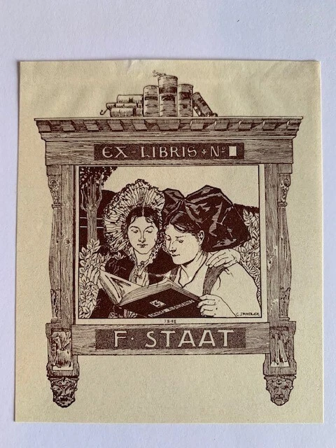 Ex-libris SPINDLER Charles pour STAAT F., 100 x 80 mm, brun