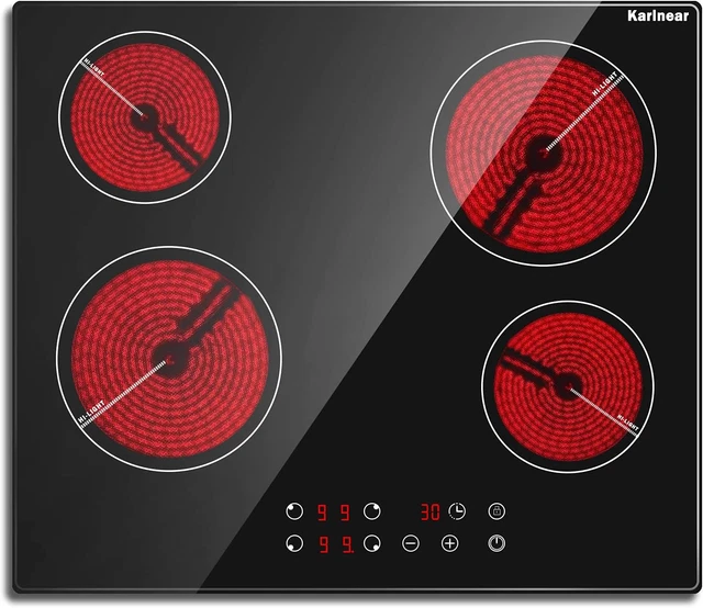 Ceramic Hob, Karinear 60cm Built-in 4 Zones Electric Hob with Touch Control Hard