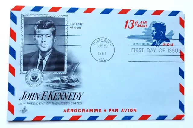 US FDC #UC39 Artcraft 1967 Chicago IL JFK John F. Kennedy brote como nuevo87