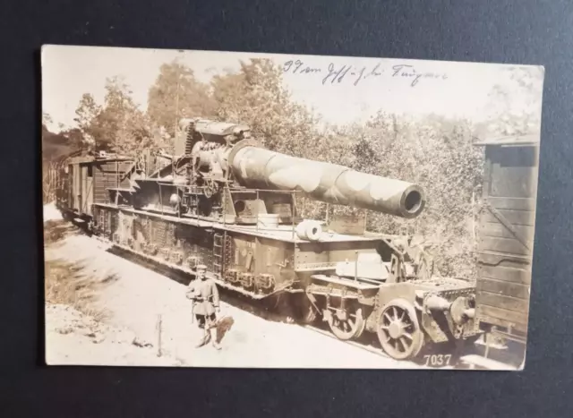 Carte-Photo WW1 Pièces d'artillerie Allemande camouflés sur rails (14x9)