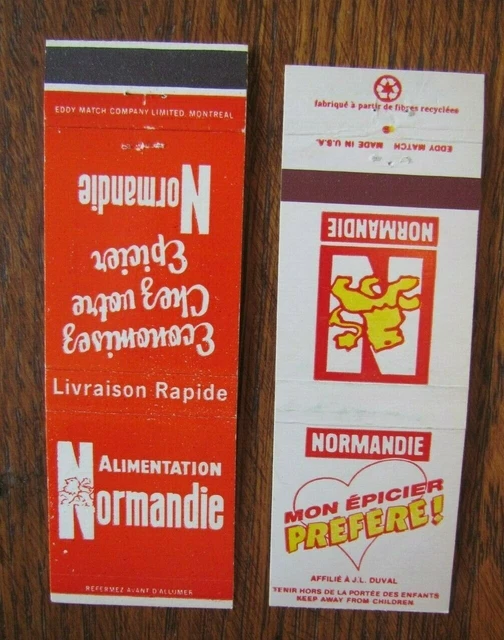 Normandie Supermarkets Montreal, Quebec, 2 Different Matchbook Matchcovers -F9