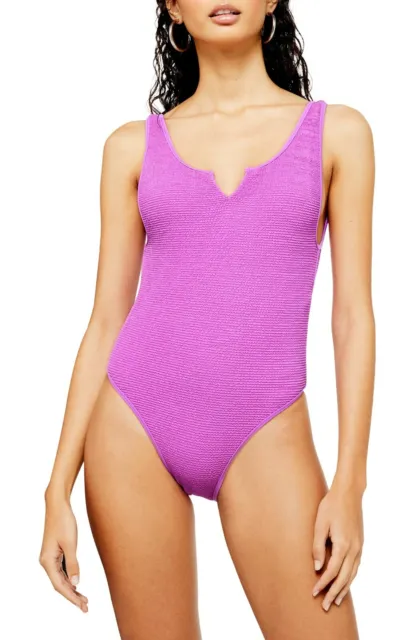 Topshop Womens Swimsuit One-Piece Crinkle Notch Key Hole Neck Purple Size 2 NWT
