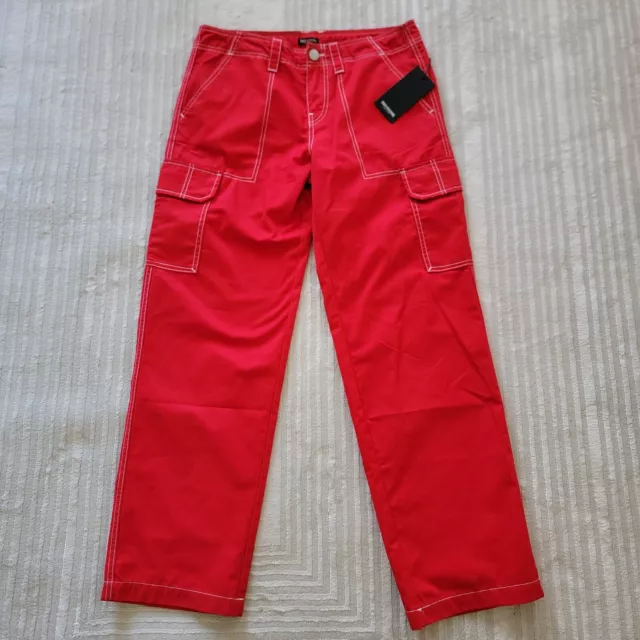 True Religion Women's Straight Leg Midrise Red Military Cargo Pants Size 28 NWT 2