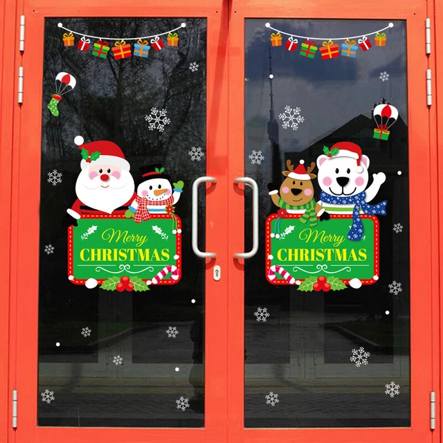 2X Weihnachten Sticker Fenster Tür Muster Bedruckt Glas Aufkleber Abnehmbare
