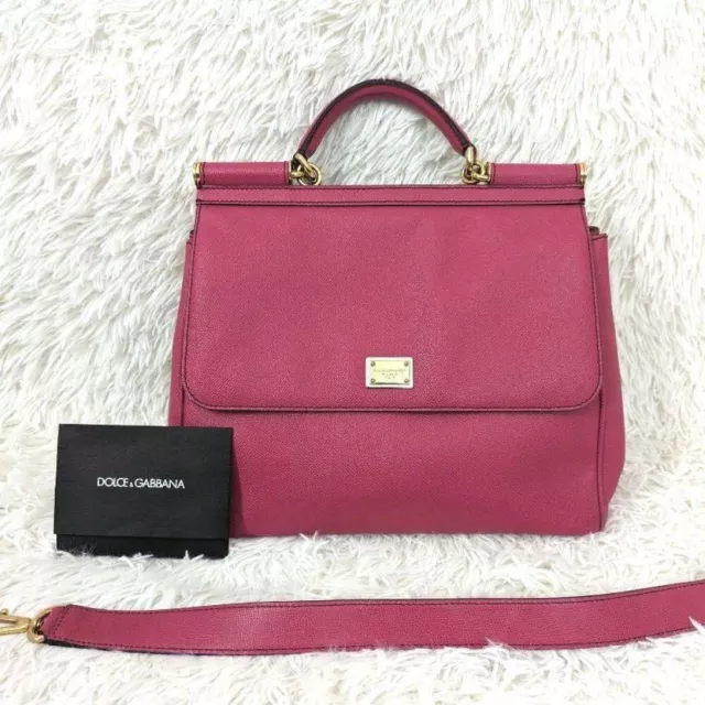 Dolce ＆ Gabbana Sicily 2Way Leather Shoulder Bag Hand Bag Bright Pink Women USED