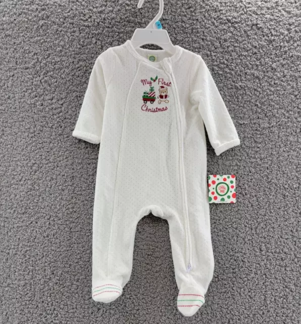 Little Me Holly Bear One Piece Footie Unisex Baby 6Mos White Embroidered L/S