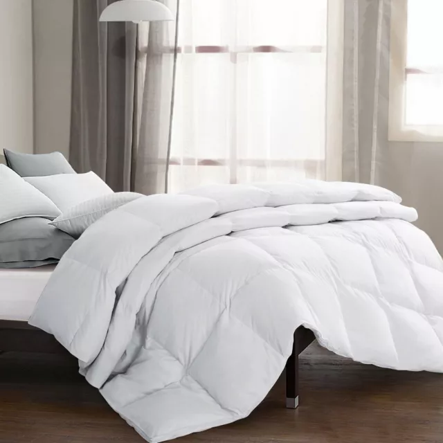UNIKOME Heavy Weight Goose Down Feather Fiber White Winter Comforter Gusseted