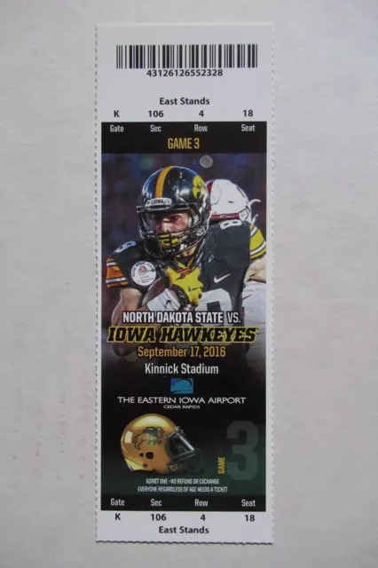 13 Iowa Hawkeyes Vs North Dakota St. Bison 9/17/2016 Full Ticket