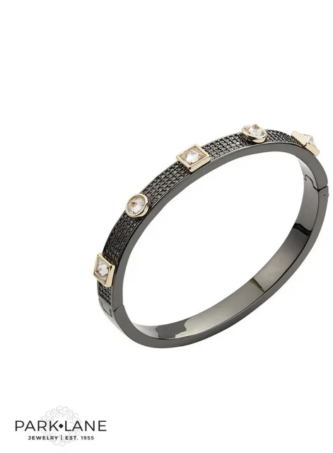 Park Lane BAUBLE Topaz CZs Hematite Goldtone Accent Pave CZ Hinged Bracelet