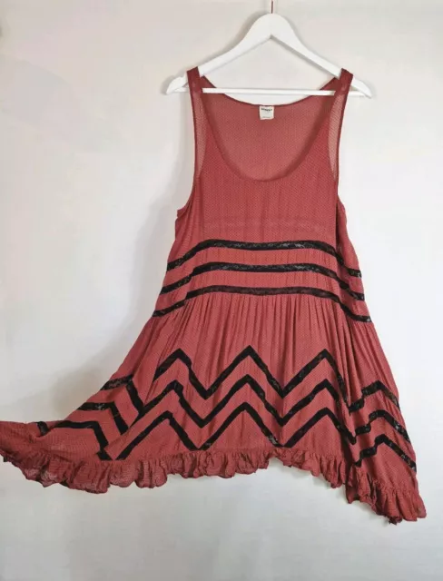 Vestido Free People Terracota Polkadot Encaje Volantes Flotante Sol Talla L 12 14 Boho